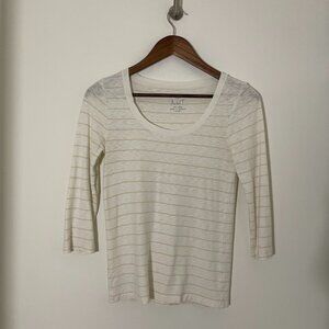 J Crew Artist Striped Scoop neck ¾ sleeve Tee shirt - Ivory/Tan S